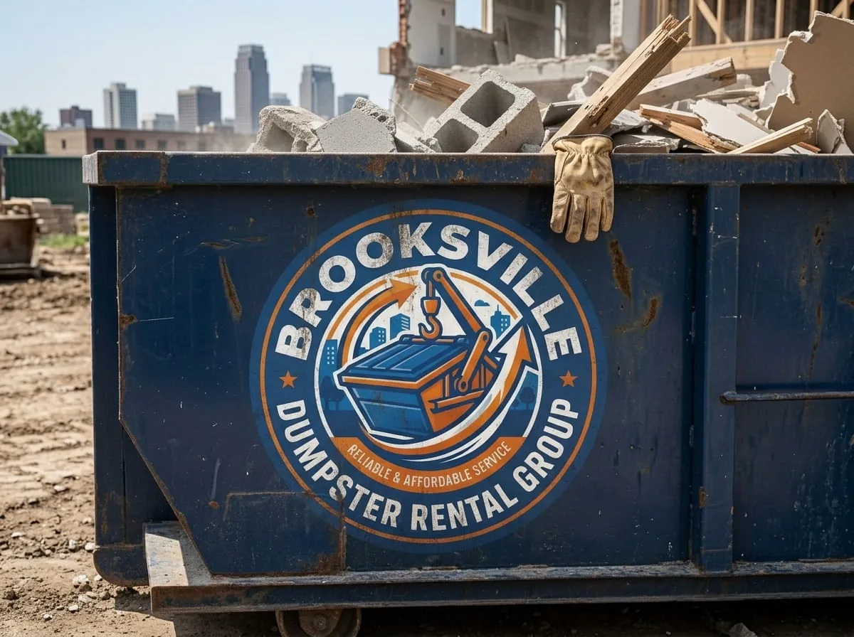 Brooksville Dumpster Rental Group fleet of roll-off dumpsters and trucks in Brooksville, FL